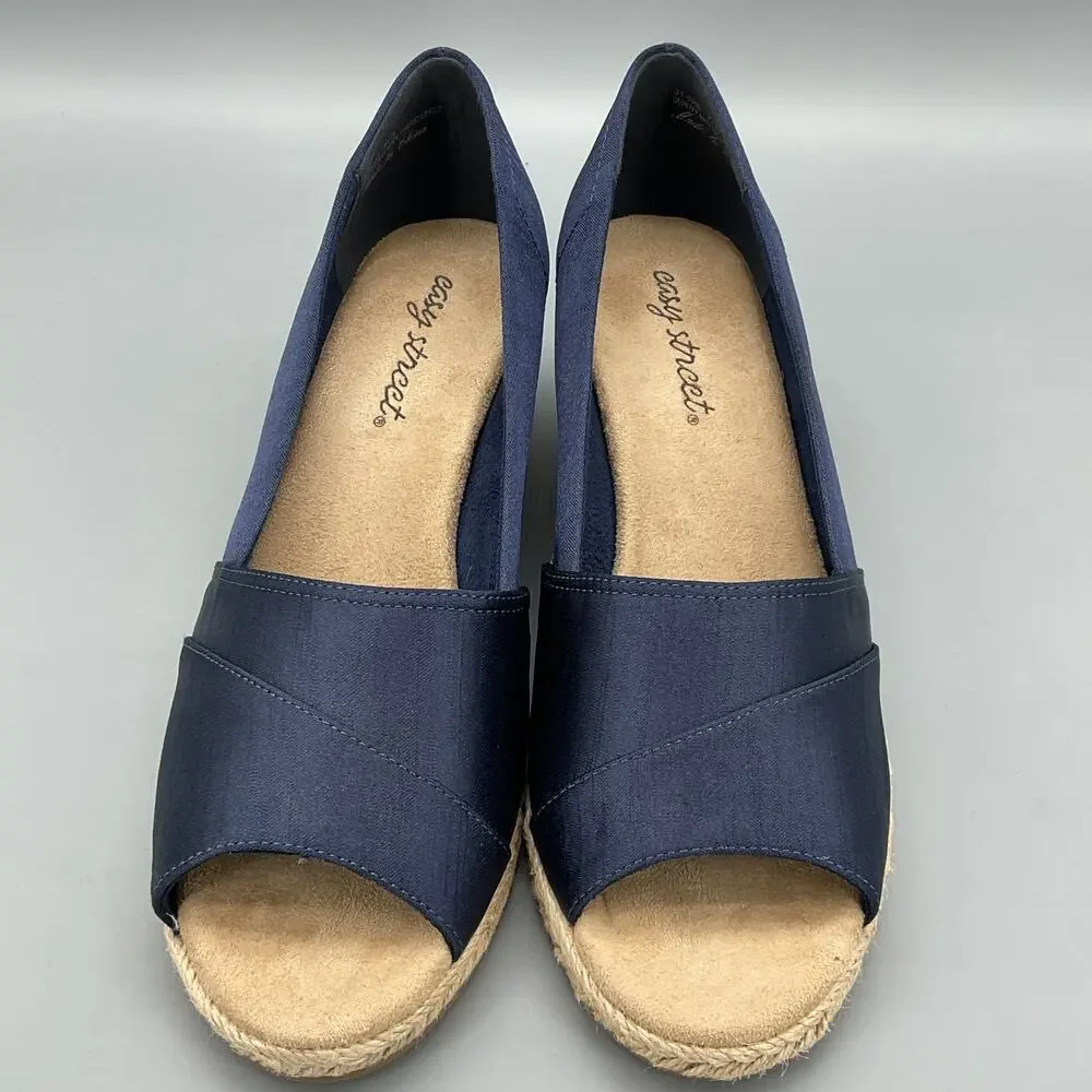 NEW Easy Street Women’s Jasper Wedge Sandals Navy Size 7.5N